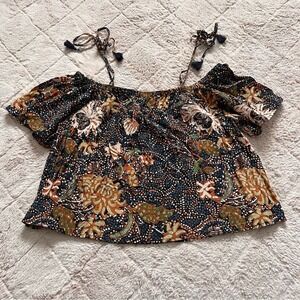 Madewell Silk Off The Shoulder Crop Top Floral‎ Boho Peasant Summer Preppy Sz XS